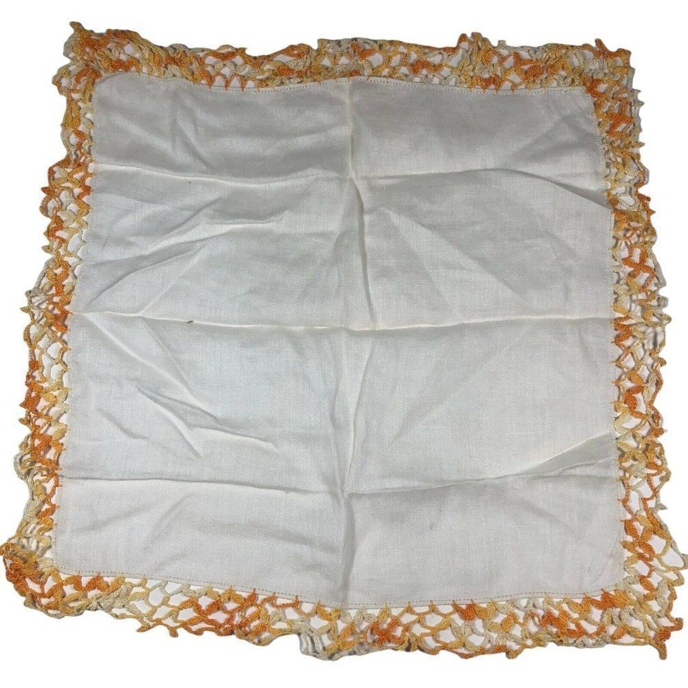 Vintage Embroidered Handkerchief Hanky Ombre Orange Lace crochet Border Scarf